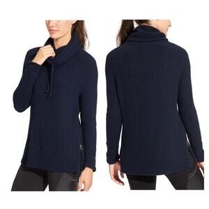 Athleta Borealis Navy Waffle Knit Wool Blend Cowl Neck Sweater‎ Size Small